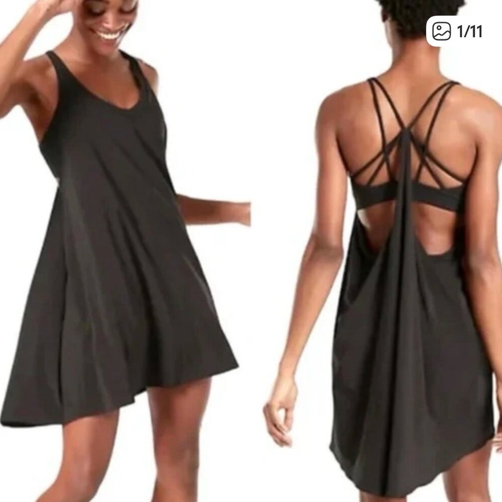 Athleta Solace Support Black Strappy Back Dress XS